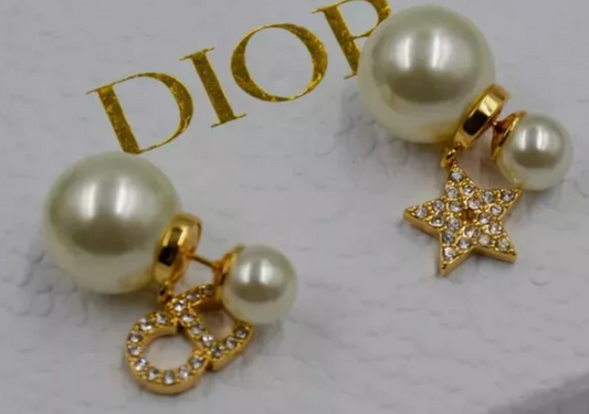 Dior Gold-Finish Metal with White Resin Pearls and Silver-Tone Crystals